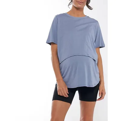 Target Coolmee Women's Shirts Short Sleeve Multi-Functional Nursing Casual Pregnancy Clothes Crewneck Loose Maternity Tops Blue XL