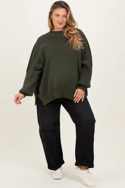 PinkBlush Olive Mock Neck Exposed Seam Maternity Sweater