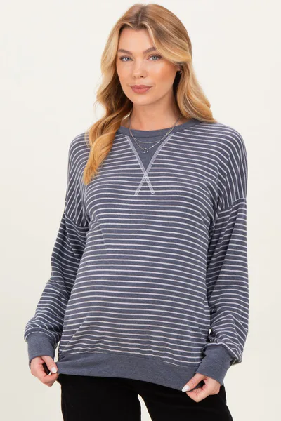 PinkBlush Navy Striped Crew Neck Pullover Maternity Top