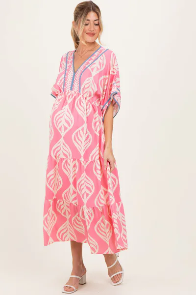 PinkBlush Pink Printed Dolman Sleeve Maternity Maxi Dress