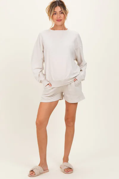 PinkBlush Beige Maternity Pullover & Shorts Set
