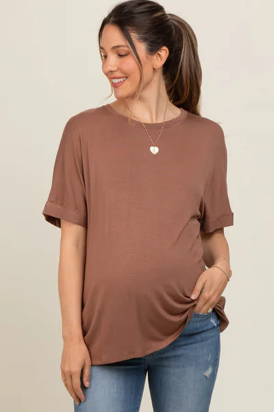 PinkBlush Mocha Relaxed Fit Maternity T-Shirt