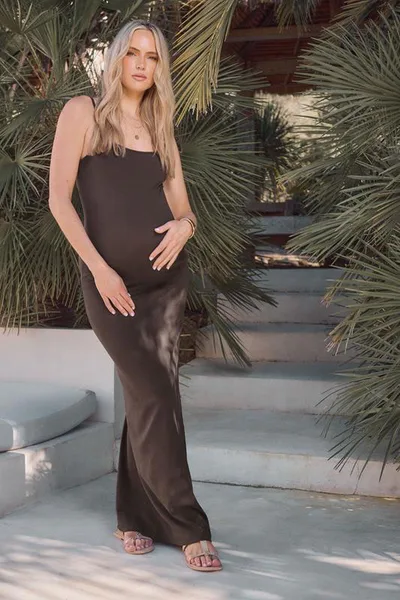 Yours Clothing LTS Tall Maternity Brown Bodycon Cami Maxi Dress