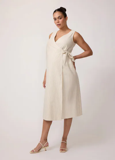 Ingrid & Isabel Côte Linen Maternity Wrap Midi Dress