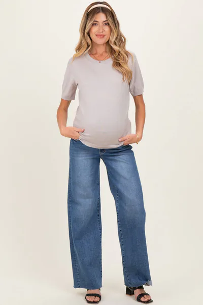 PinkBlush Blue Raw Hem Wide Leg Maternity Jeans