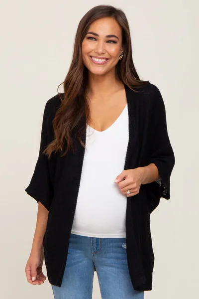 PinkBlush Black Dolman Short Sleeve Maternity Cardigan