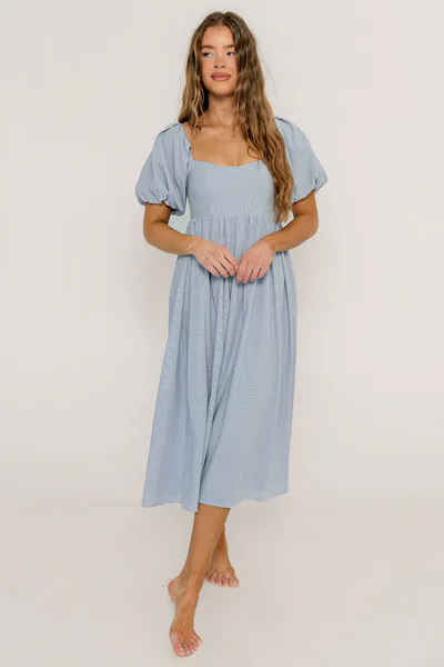 Worth Collective Hamilton Midi Dress in Light Blue - Bump Friendly & Inclusive Sizing (S-2XL)