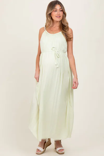 PinkBlush Light Mint Braided Neckline Maternity Maxi Dress