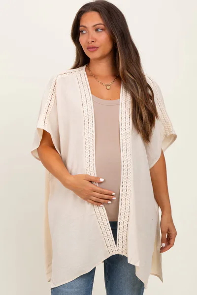 PinkBlush Cream Crochet Trim Rustic Maternity Cover Up