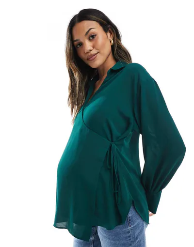 ASOS soft wrap shirt in olive