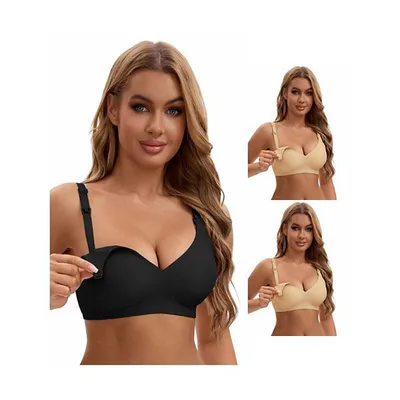 Kohl's 3 Packs Nursing Bra for Women's Push Up Wirefree Front Closure Comfortable Bralette