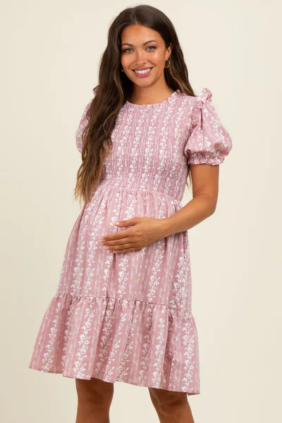 PinkBlush Pink Floral Smocked Ruffle Accent Maternity Dress