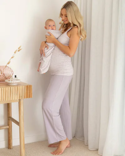 Angel Maternity Elara Maternity & Nursing 3-Piece Set in Lavender Stripe
