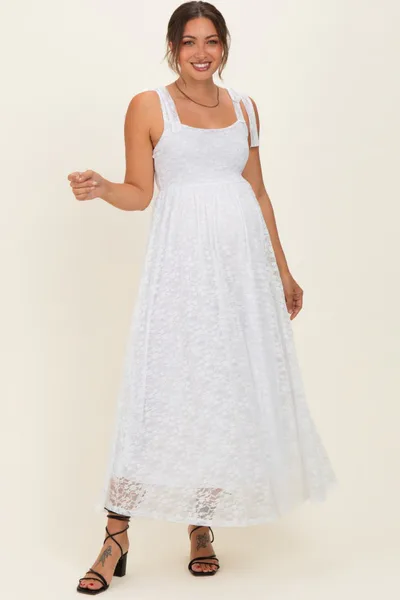 PinkBlush Ivory Sleeveless Lace Maternity Maxi Dress