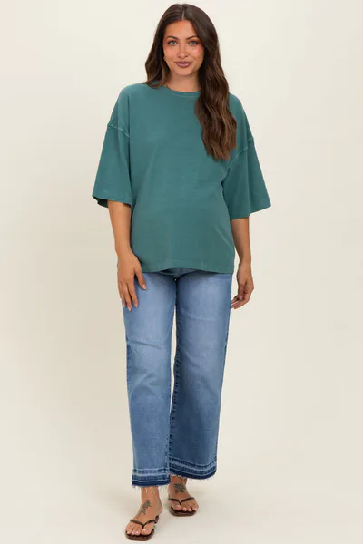 PinkBlush Dark Teal Pigment Oversized Half-Sleeve Maternity T-Shirt