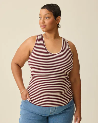 Kindred Bravely Ribbed Bamboo Scoop Neck Nursing Tank | Garnet Stripe