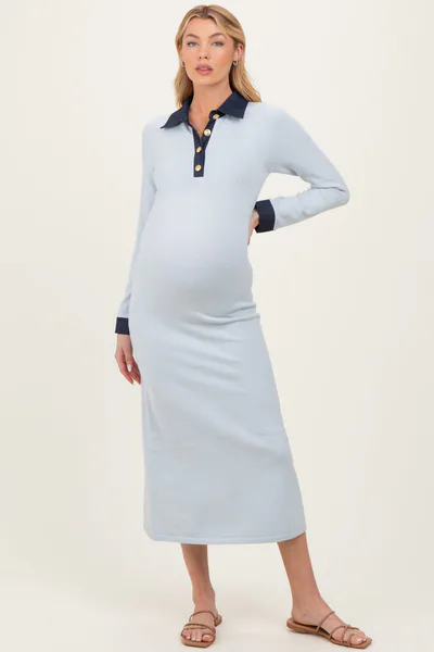 PinkBlush Light Blue Denim Trim Maternity Knit Dress