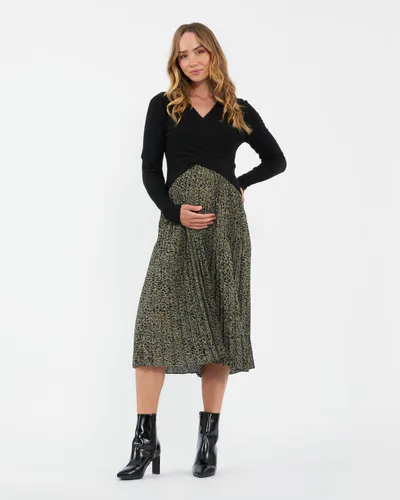 Ripe Maternity Cleo Pleat Skirt Khaki / Black