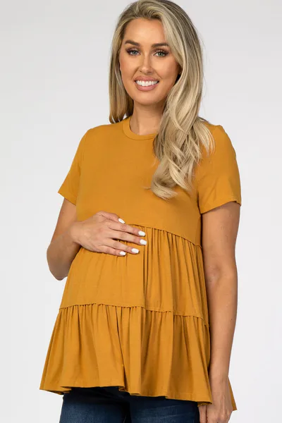 PinkBlush Mustard Tiered Maternity Top