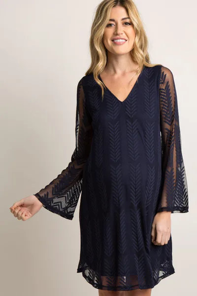 PinkBlush PinkBlush Navy Mesh Overlay Maternity Dress