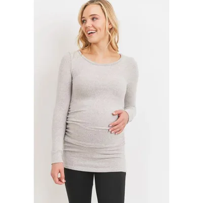 Target Hello Miz Women's Long Sleeve Crew Neck Side Ruching Maternity Knit Top - Heather Grey - Medium