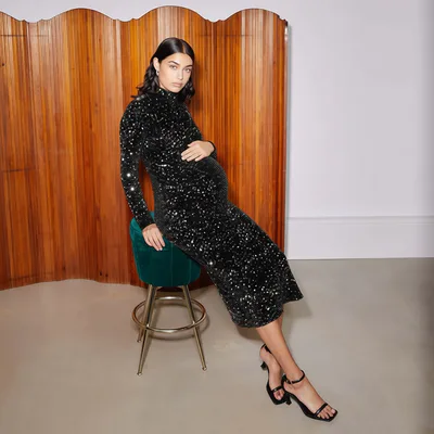 For The Creators Velvet Sequin Funnel Neck Dress