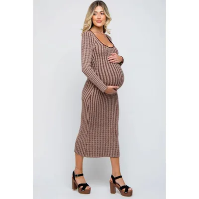 Target Pinkblush Brown Cable Knit Maternity Fitted Midi Dress Medium
