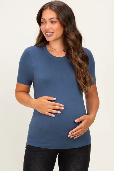 PinkBlush Navy Basic Short Sleeve Maternity Sweater Top