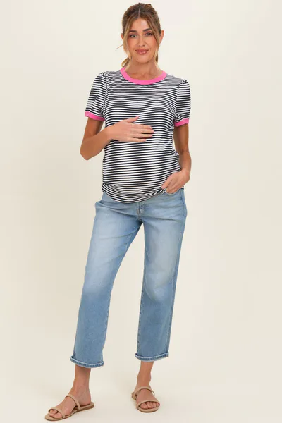 PinkBlush Light Boyfriend Crop Single Cuffed Maternity Jeans