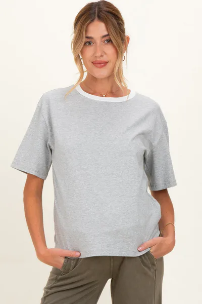 PinkBlush Heather Grey Relaxed Fit Contrast Neckline Maternity Tee