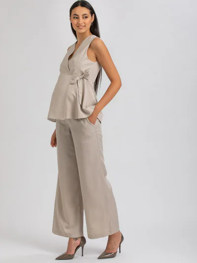 For The Creators Warren Wide-Leg Trousers in Icy Beige