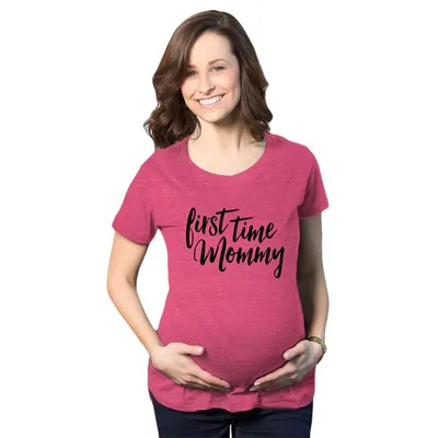 Target Maternity First Time Mommy Pregnancy T shirt Cute Belly Bump Tee Mother to Be - Crazy Dog Maternity T Shirt Gift for Mom Pink L