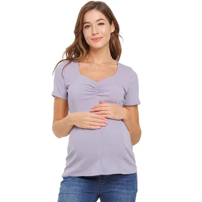 Target Hello Miz Women's Ribbed Short Sleeve Sweetheart Neck Maternity Top - Lilac - Small