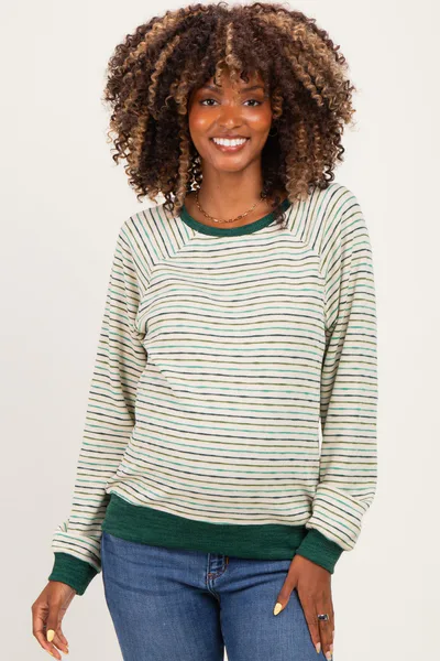 PinkBlush Hunter Green Muticolor Striped Long Sleeve Maternity Top
