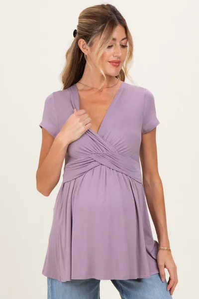 PinkBlush PinkBlush Dusty Plum Draped Front Maternity Nursing Top