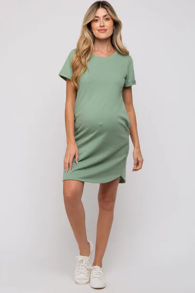 PinkBlush Sage French Terry Cuffed Short Sleeve Maternity Dress