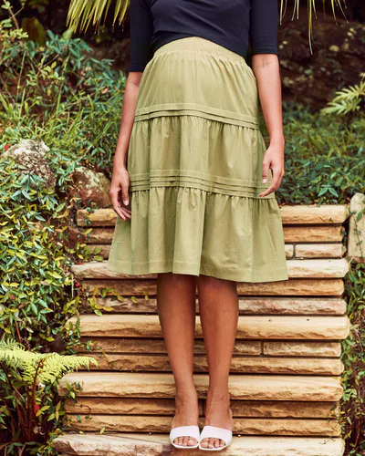 Angel Maternity Tracy Maternity Tiered Midi Skirt in Chartreuse