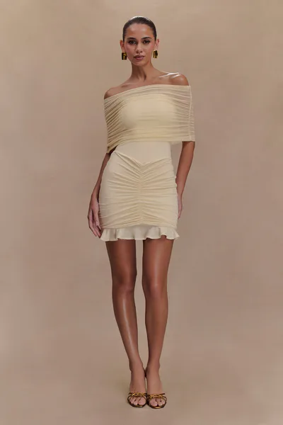 MESHKI Caspian Slinky And Mesh Off Shoulder Mini Dress