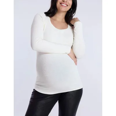 Target Women's Square Neck Rib Knit Long Sleeve Tee - Bright White - Size: Medium - Motherhood Maternity
