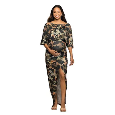 Kohl's Maternity 24Seven Comfort Apparel Abstract Print Batwing Sleeve Maxi Dress with Slit