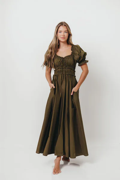 Worth Collective Sydnee Cotton Maxi Dress in Dusty Olive - Bump Friendly *8/18 PRE-ORDER*