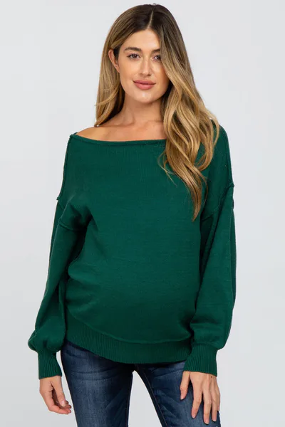 PinkBlush Emerald Green Boat Neck Bubble Sleeve Maternity Sweater