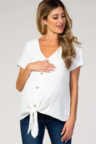 PinkBlush Ivory Button Tie Front Maternity Top