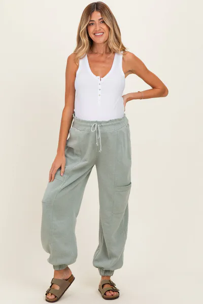 PinkBlush Sage Ruffle Waist Burnout Maternity Jogger Pants