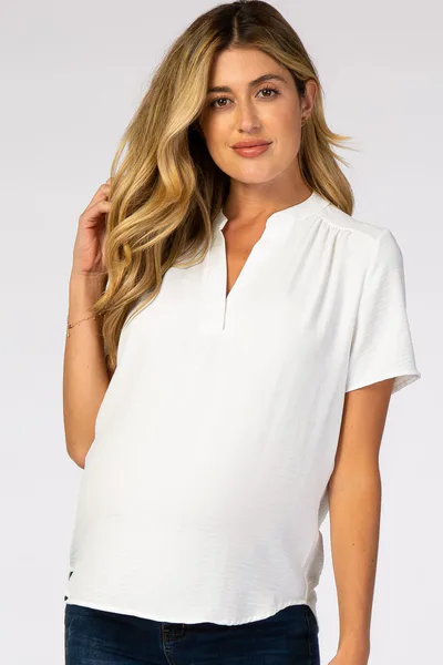 PinkBlush White Short Sleeve V-Neck Maternity Blouse