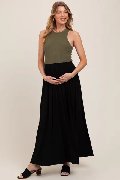 PinkBlush Black  Maternity Maxi Skirt
