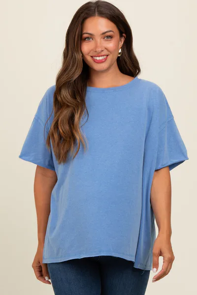 PinkBlush Blue Raw Rolled Hem Maternity Top