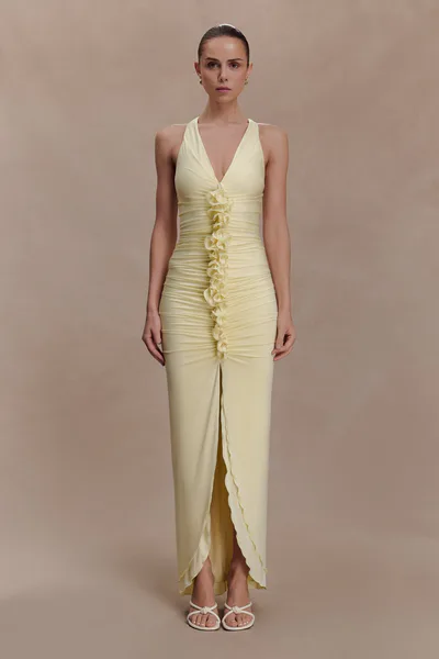 MESHKI Alessandra Slinky Ruffle Maxi Dress - Lemon