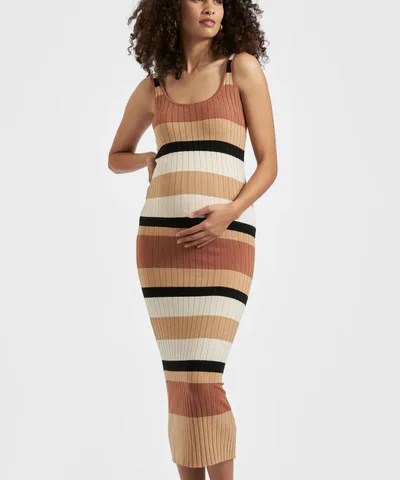 Bump City The Sarah Stripe Knit Dress (Amber + Neutral)