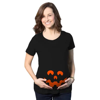 Target Maternity Cartoon Eyes Pumpkin Face T Shirt Halloween Fall October Pregnancy Tee - Crazy Dog Maternity T Shirt For Halloween Season Black S